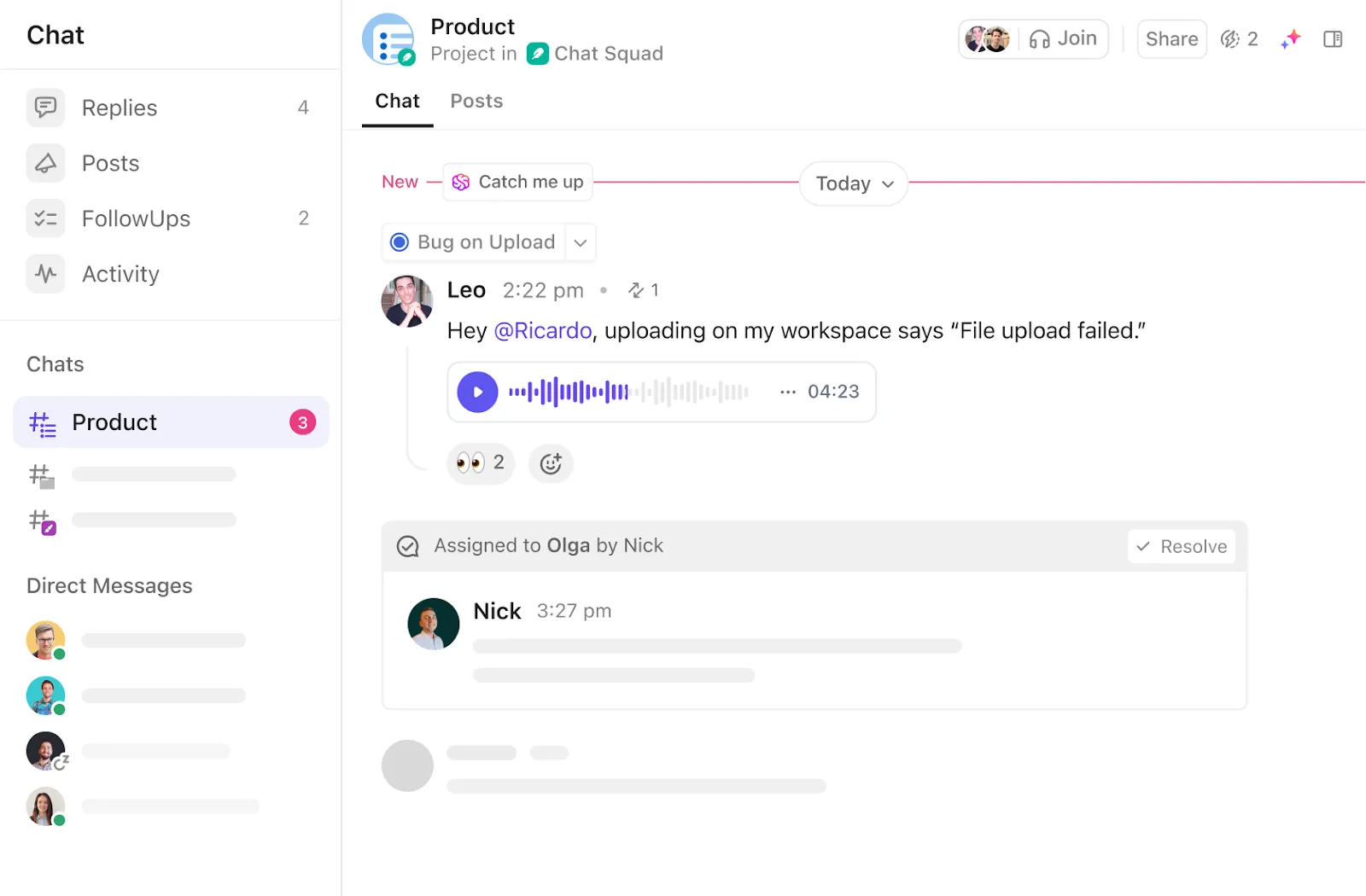ClickUp Chat: werk direct samen en verbeter de clienttevredenheid door snelle afstemming tijdens beoordelingen en goedkeuringen.