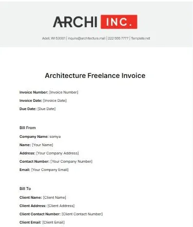Freelance factuursjabloon voor architectuur door Template.Net