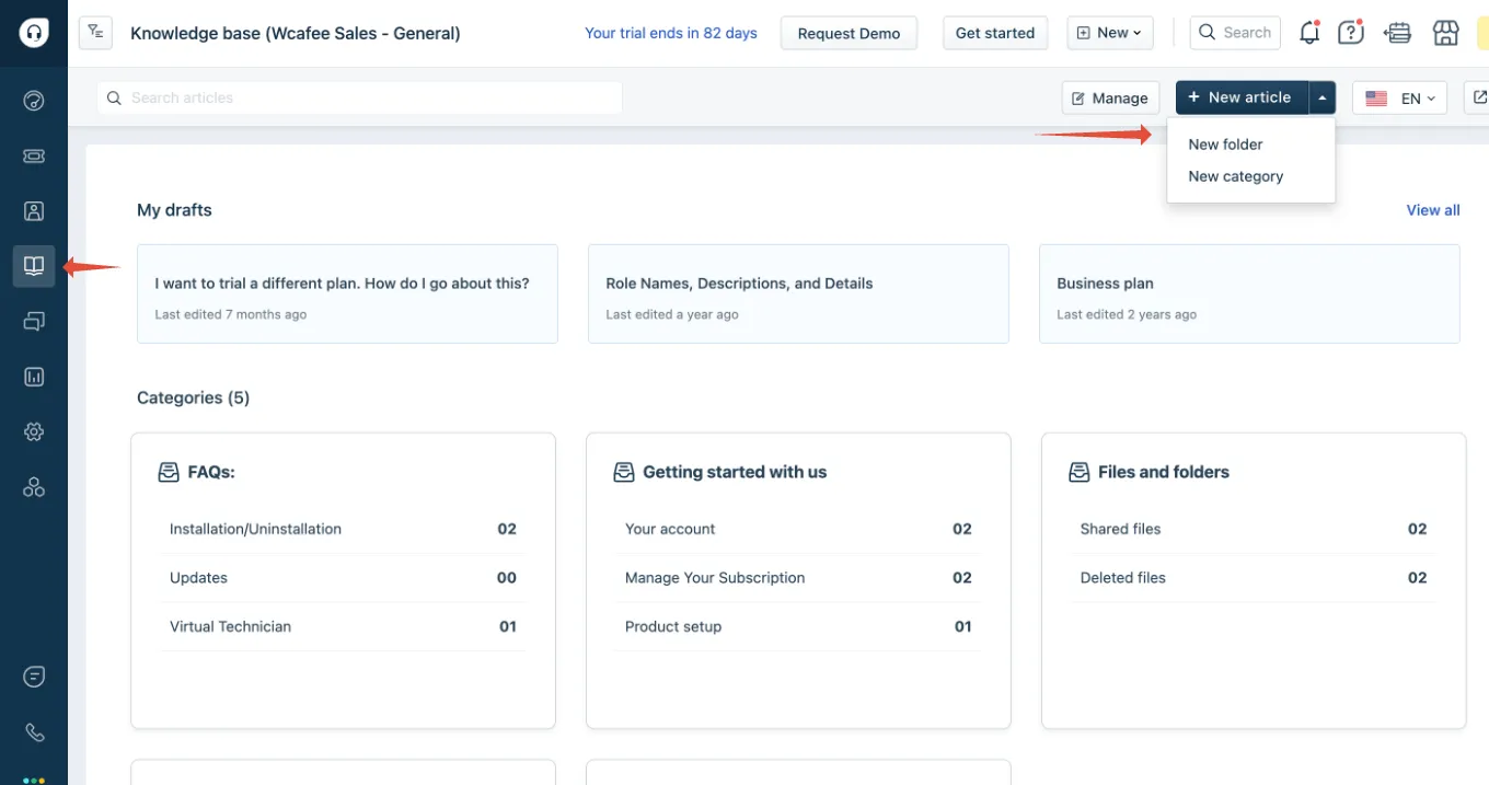 Esempio di knowledge base in Freshdesk, un'alternativa a Helpjuice