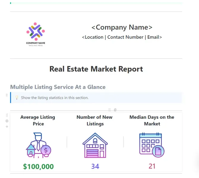 Rapport sur le marché immobilier ClickUp Modèles de gestion immobilière