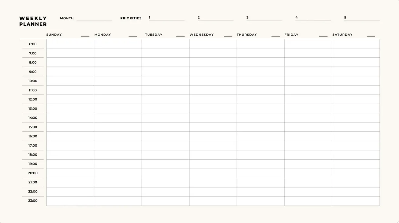 Template Kalender Perencana Mingguan Minimalis Beige