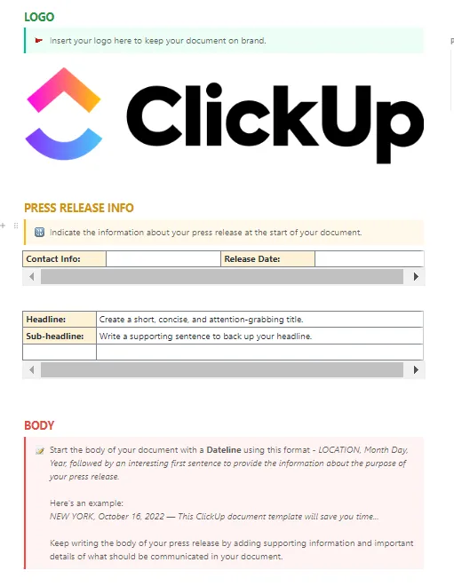 İçerik Planı Şablonu: ClickUp İçerik Yazma Şablonu