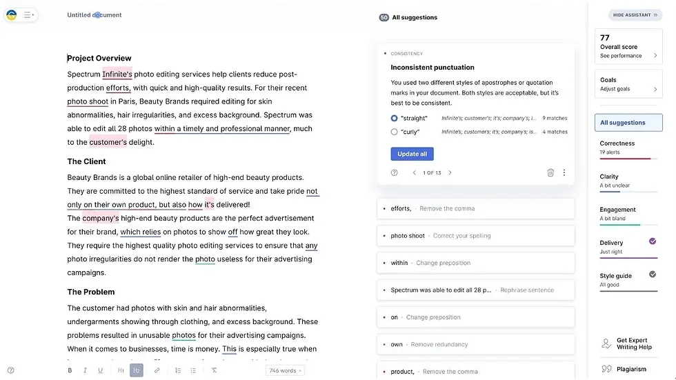 Gerador de estudos de caso com IA Grammarly