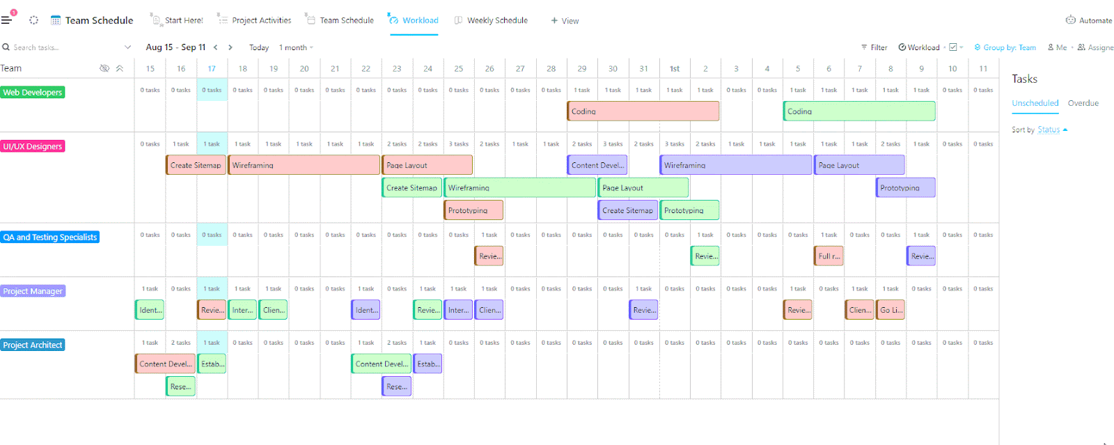 Modelo de calendário de programação da equipe ClickUp