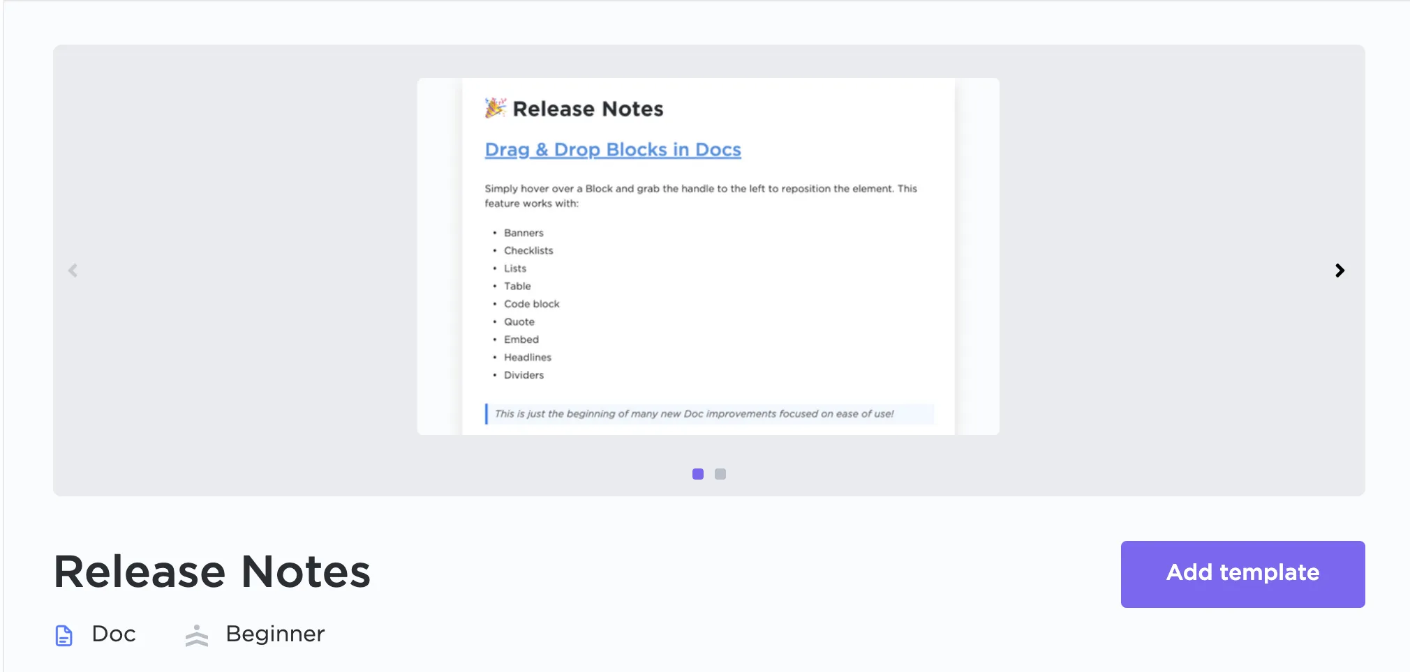 Modèle de notes de mise à jour de ClickUp