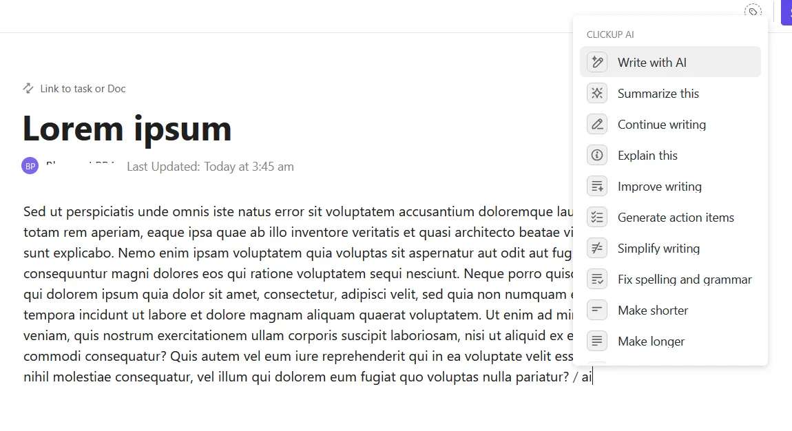 ClickUp Brain : écrivez plus rapidement et plus intelligemment grâce aux modèles d'apprentissage automatique et aux systèmes d'IA.