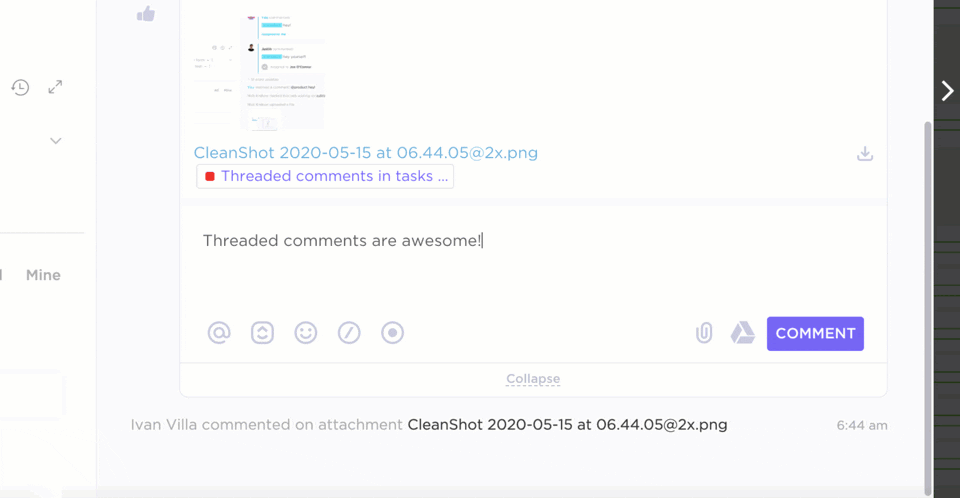 Commentaires en fil de discussion dans les tâches ClickUp !