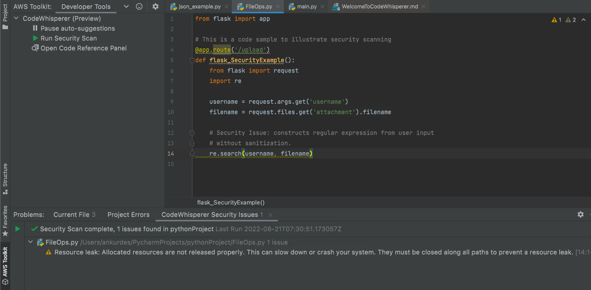 Amazon CodeWhisperer 대시보드