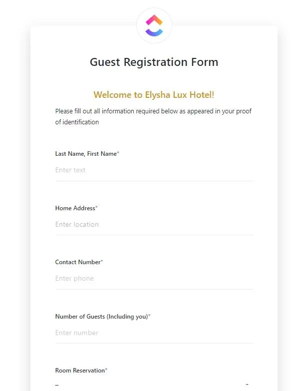 Template Formulir Pendaftaran ClickUp