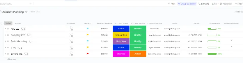 Mẫu biểu đồ Gantt lập kế hoạch tài khoản doanh nghiệp ClickUp