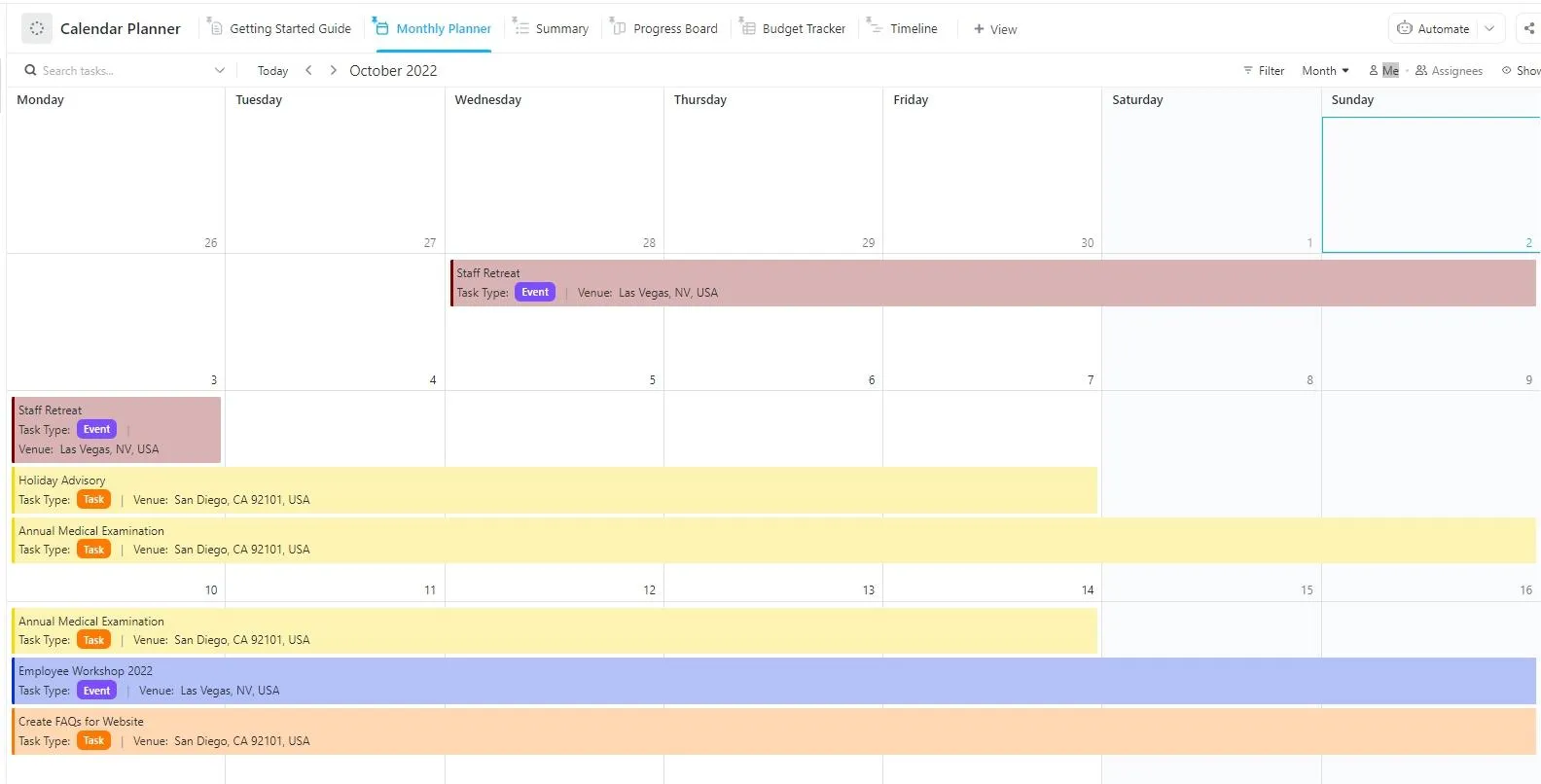 Modèle de calendrier ClickUp