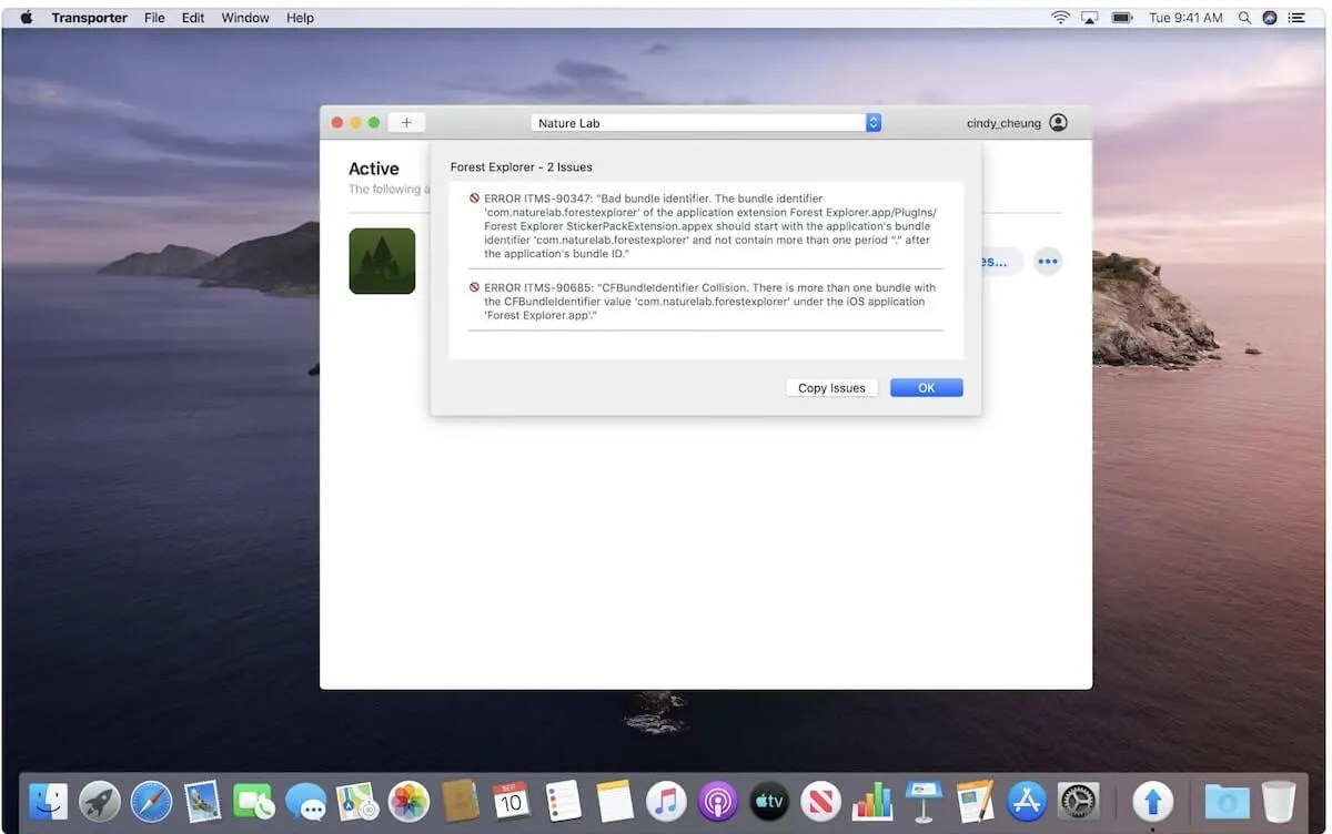 Outils de développement Mac : Transporter application