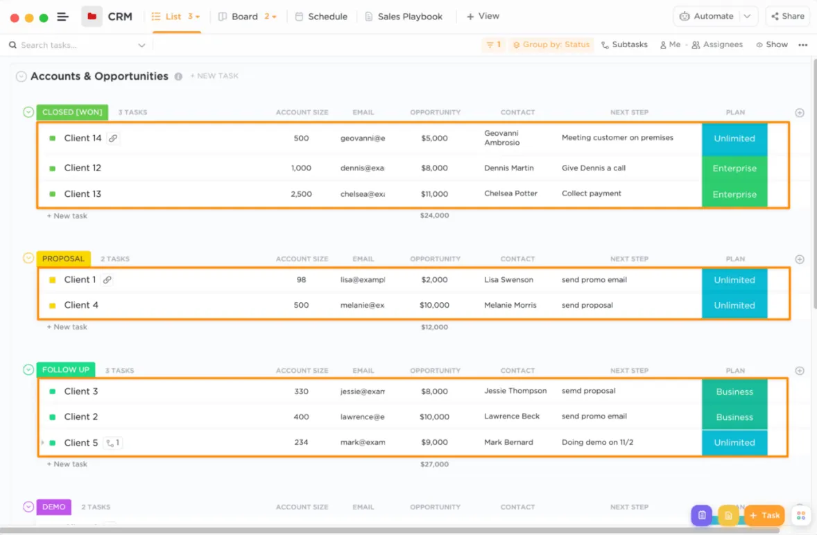 ClickUp for CRM 개인사업자 예시
