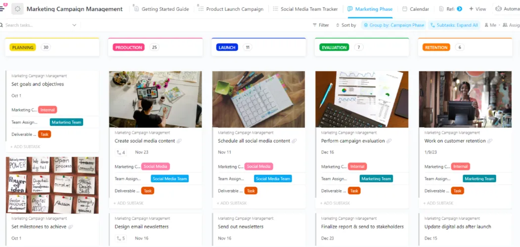 Modèle de plan marketing immobilier : modèle de gestion de campagne marketing ClickUp