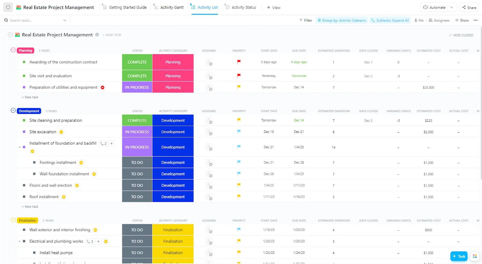 Modello ClickUp per il project management dei progetti immobiliari