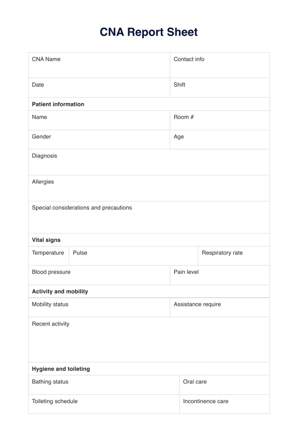 Sjabloon voor rapportageformulier patiëntenzorg door Printfriendly