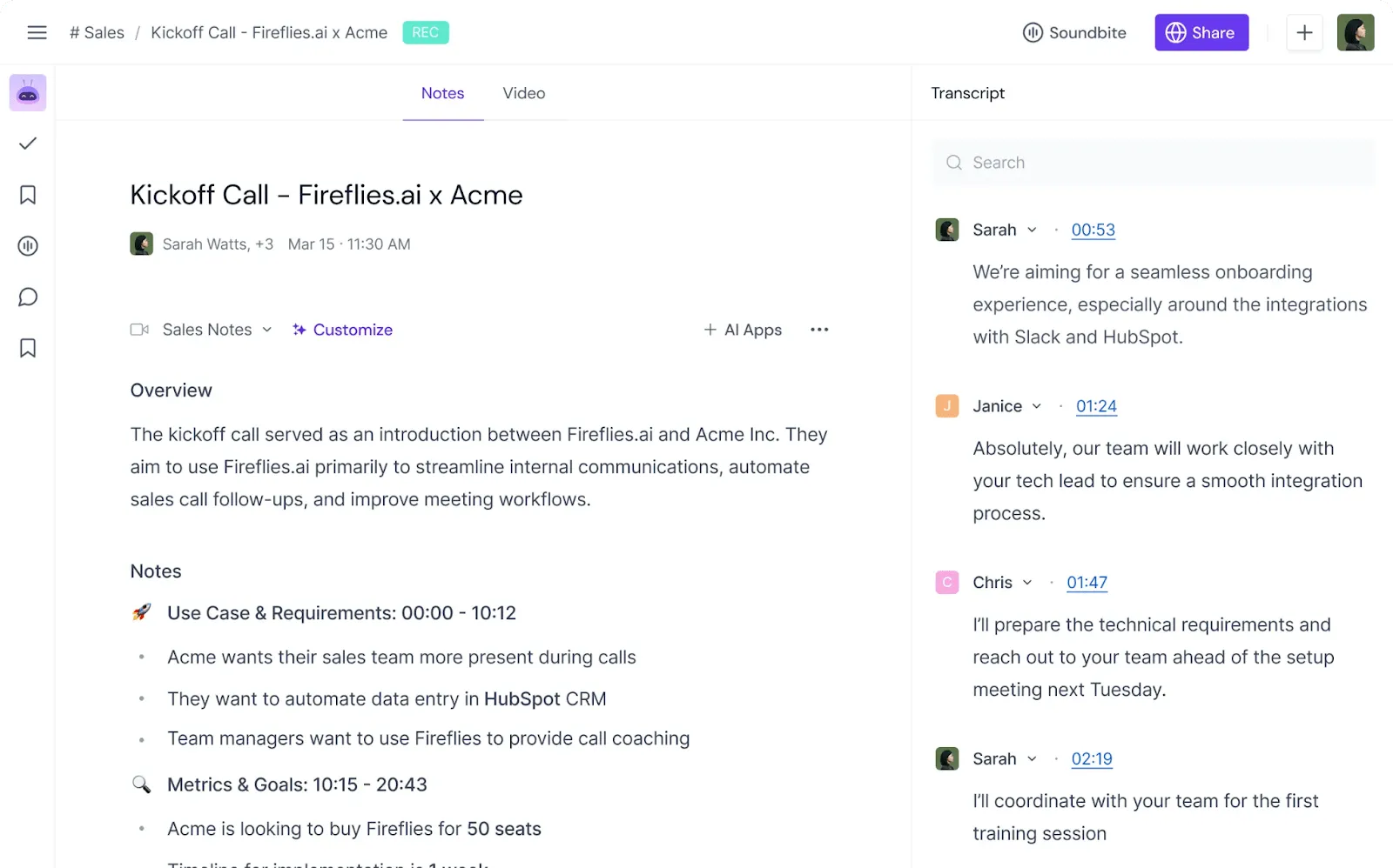 Fireflies.ai: strumenti di organizzazione basati sull'IA