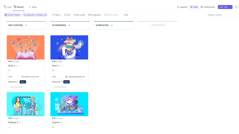 เทมเพลตเพิ่มประสิทธิภาพการทำงานส่วนบุคคล ClickUp