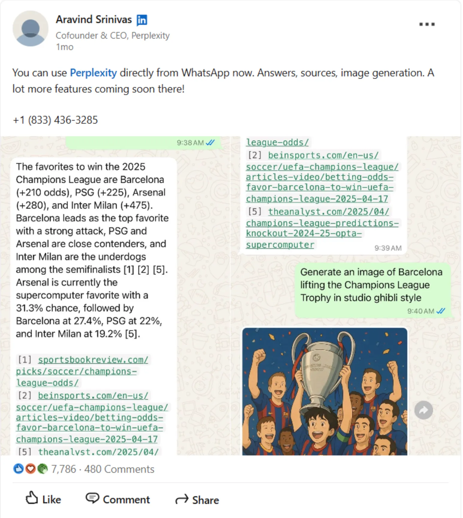 โพสต์ใน Linkedin_ฉันจะใช้ Perplexity AI เพื่อหาคำตอบใน WhatsApp ได้อย่างไร