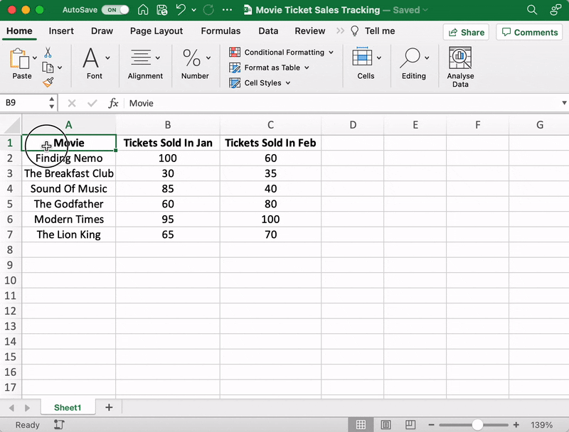 Lựa chọn dữ liệu trong bảng tính Excel