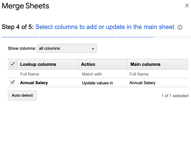 Langkah 4 untuk menggunakan add-on 'Merge Sheets' di Google Sheets