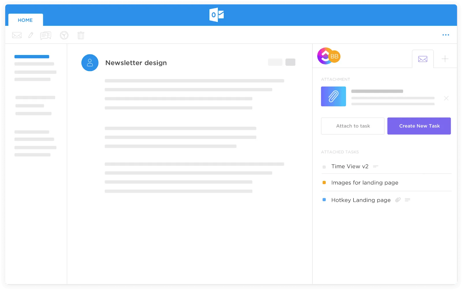 Modèles d'e-mails Outlook après intégration dans ClickUp | Modèles d'e-mails Outlook | Dossier des modèles par défaut