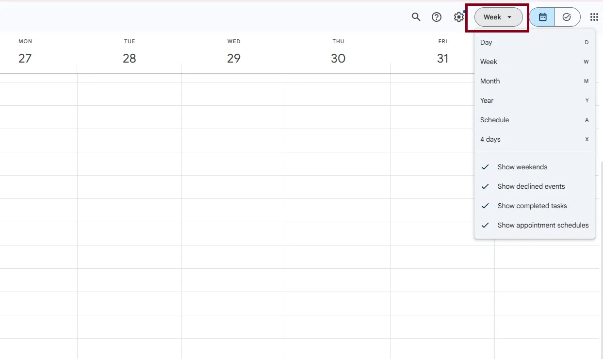 Regola la visualizzazione del Calendario
