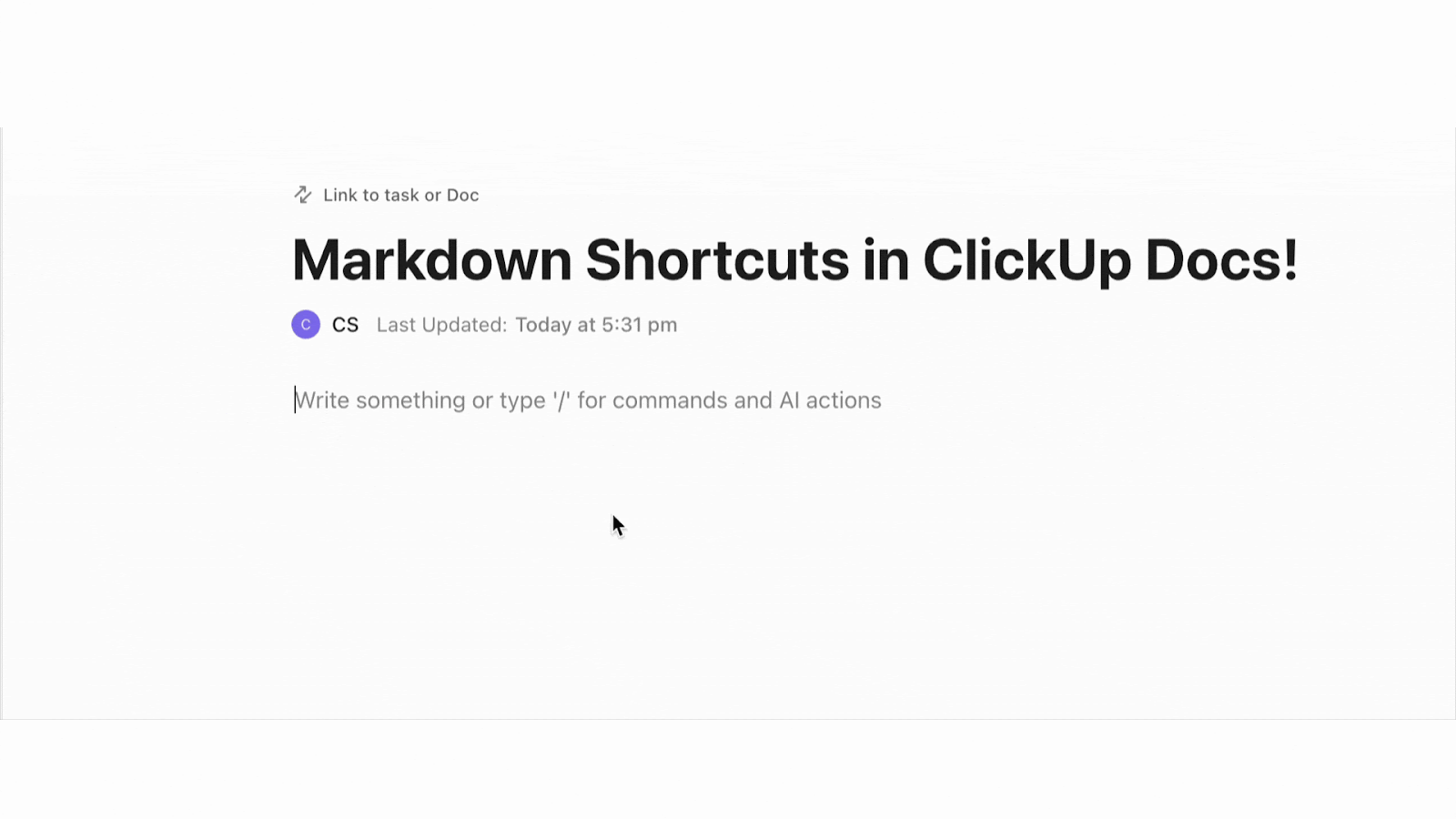 ทางลัดการเขียนแบบมาร์กดาวน์ในเอกสาร ClickUp