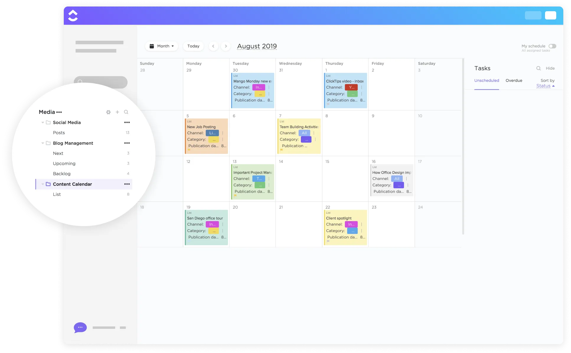 Organiza y realiza el seguimiento de tu calendario de contenido con la plantilla de calendario de contenido de ClickUp