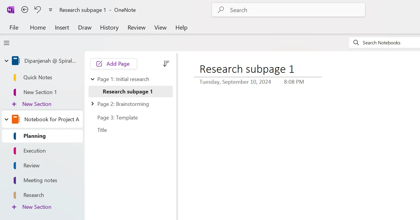 Jak organizovat OneNote – Vytvořit podstránku