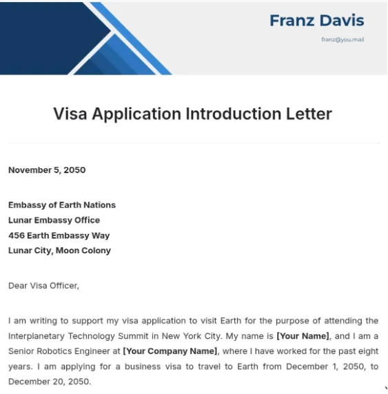 Modèle de lettre de présentation pour visa par Template.Net