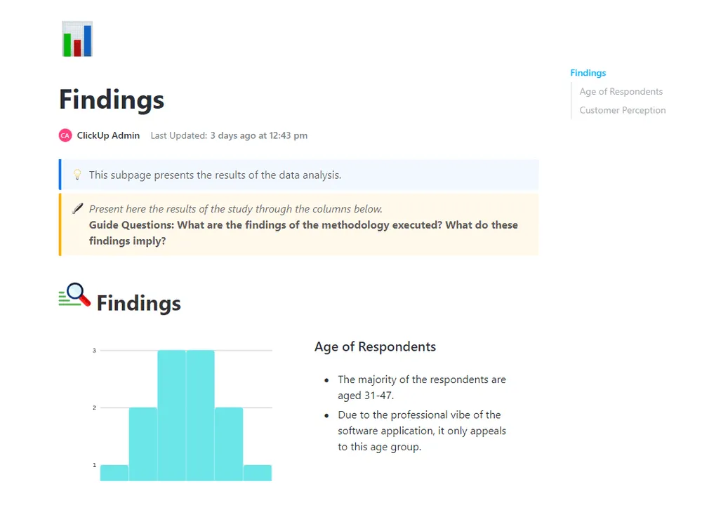 Modello di modello di report di analisi dei dati ClickUp