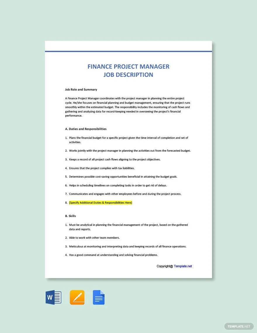 Modèle Word de description de poste de directeur financier
