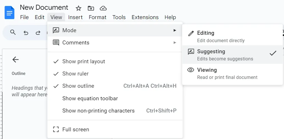 Ativando o modo “Sugerir” para acompanhar as alterações no Google Docs