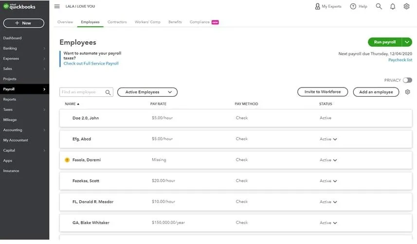 Các lựa chọn thay thế Gusto: trang tính lương nhân viên trong QuickBooks