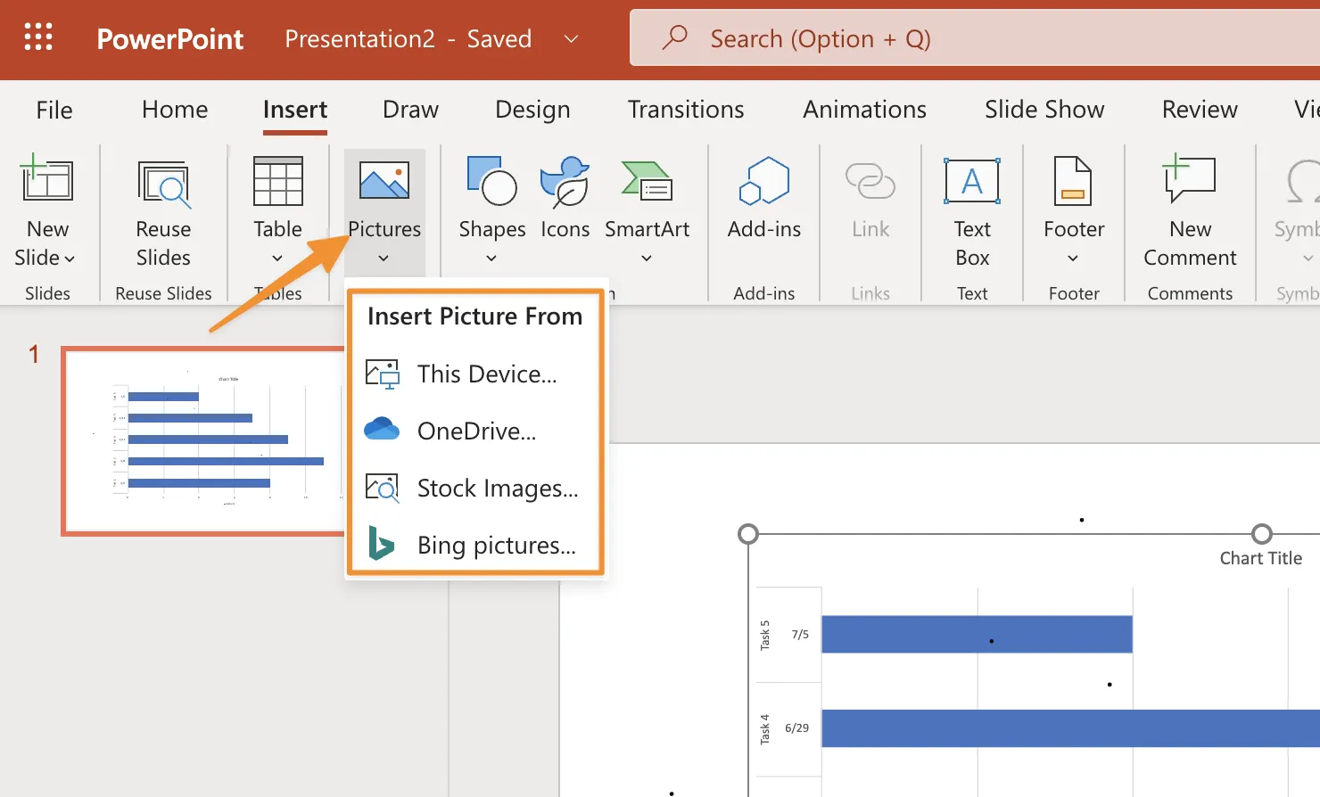 thêm phương tiện để tạo bản trình bày PowerPoint biểu đồ Gantt động với dữ liệu lịch trình dự án