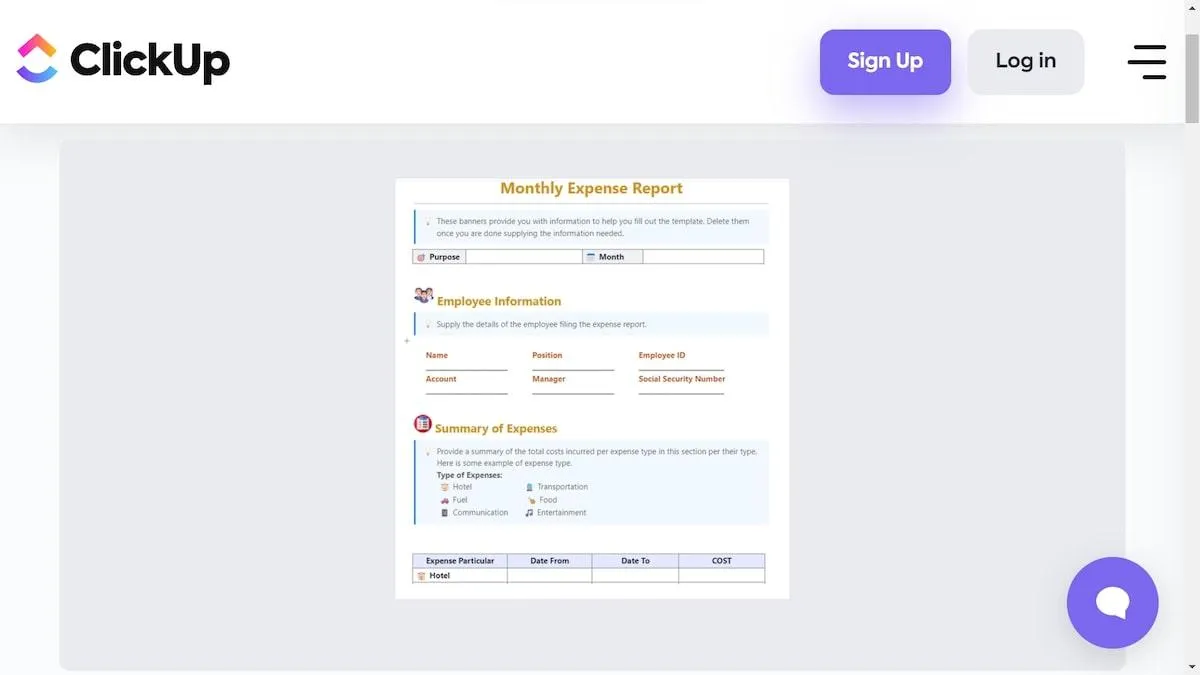 ClickUp-Vorlage für monatliche Spesenabrechnungen