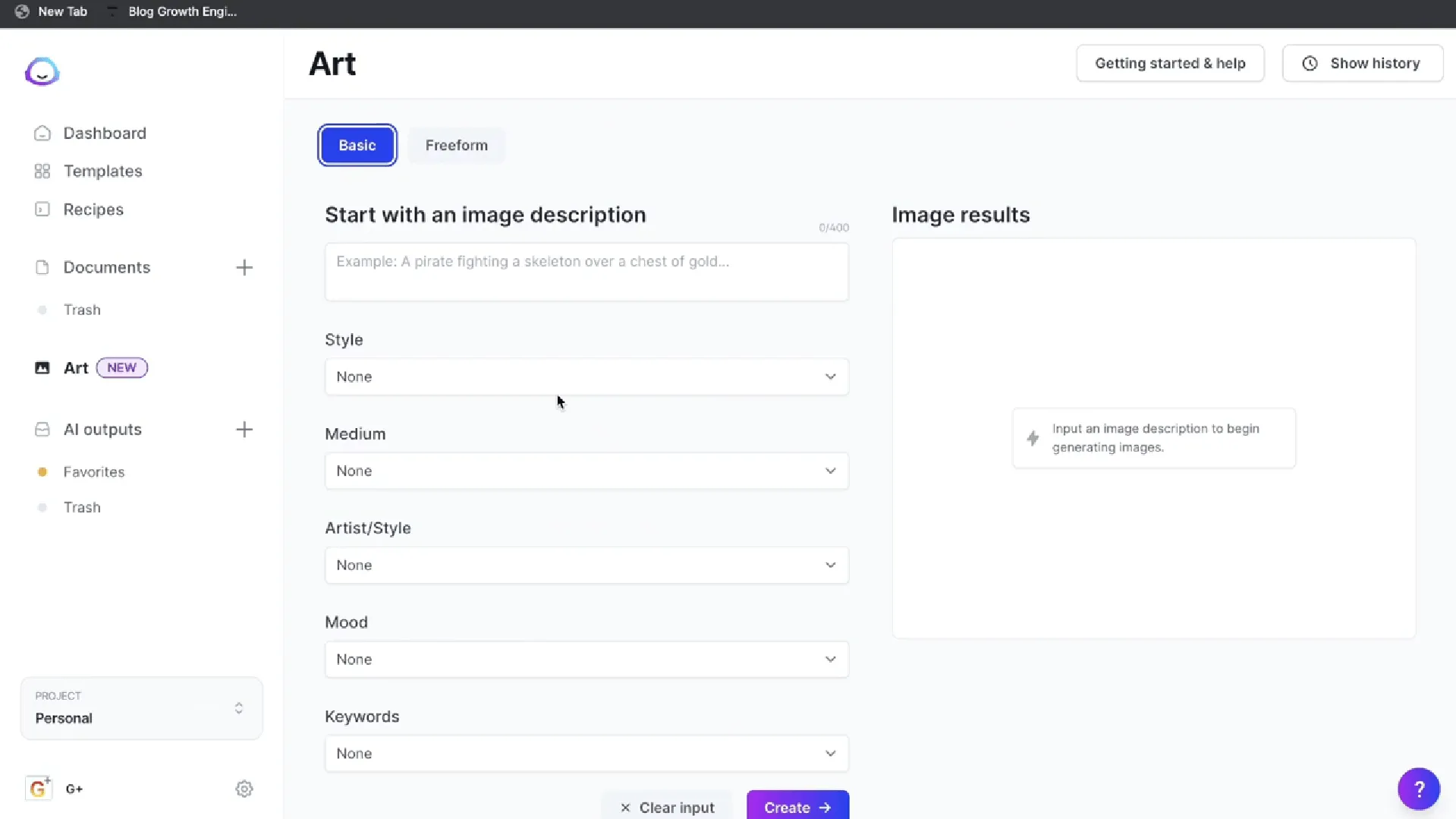 Jasper Art ti consente di creare immagini e opere d'arte originali e libere da diritti d'autore utilizzando un prompt di testo, che è un'alternativa a Leonardo IA.