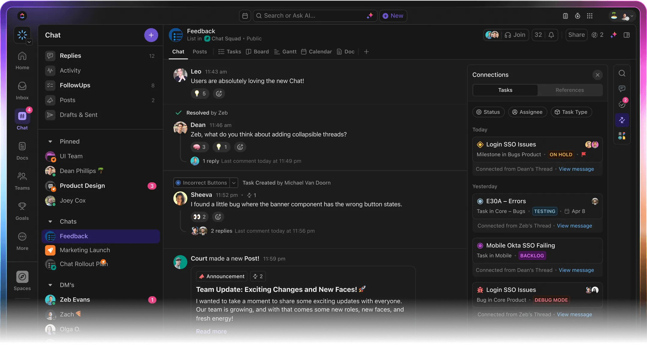 ClickUp Chat - أتمتة الرسائل
