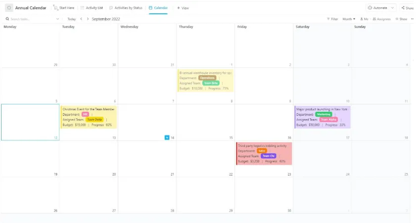 เทมเพลตปฏิทินรายปี ClickUp