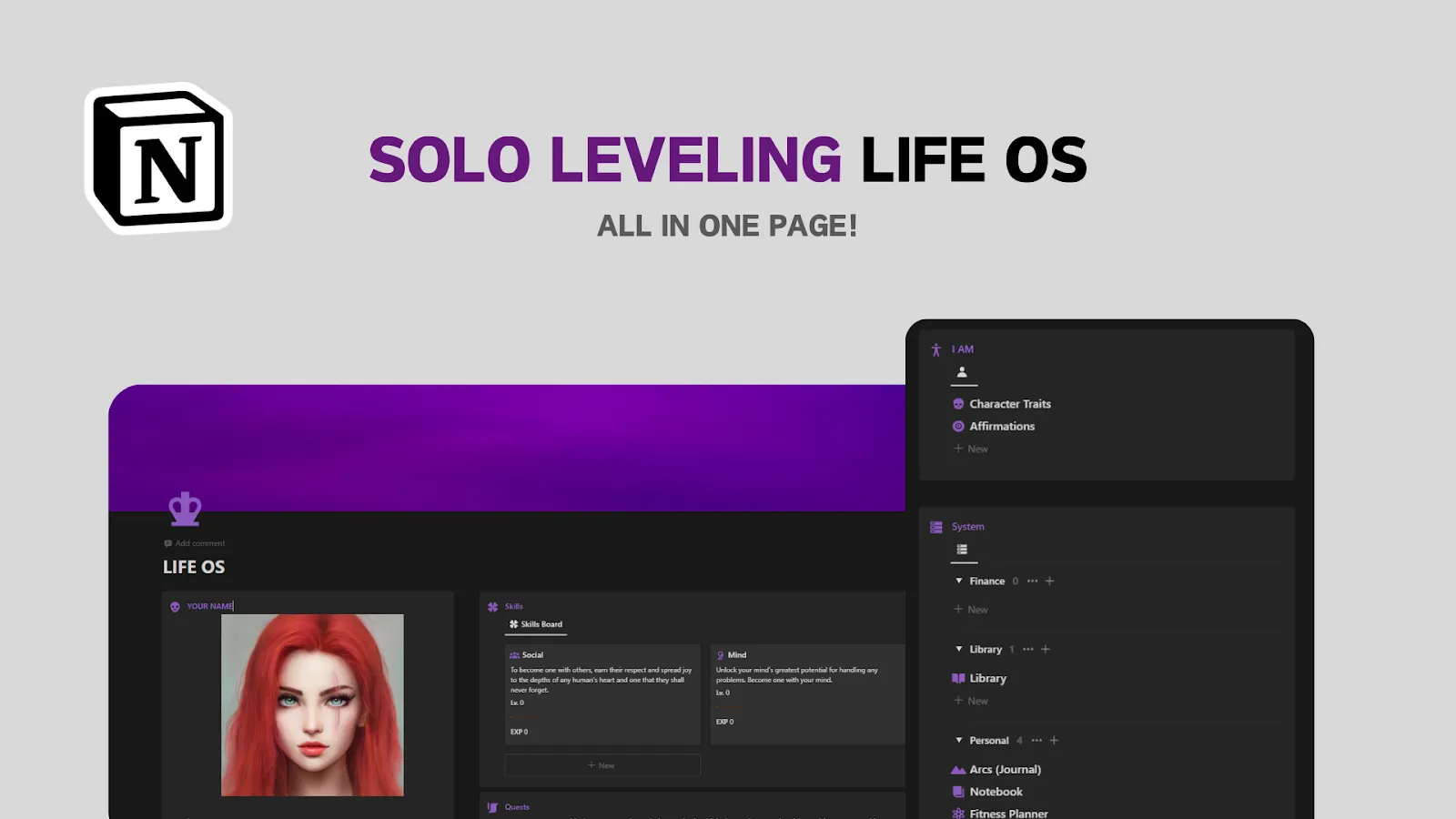 حياة مستوحاة من Anime Solo Leveling بواسطة KooNa على Gumroad: قالب نظام Solo Leveling