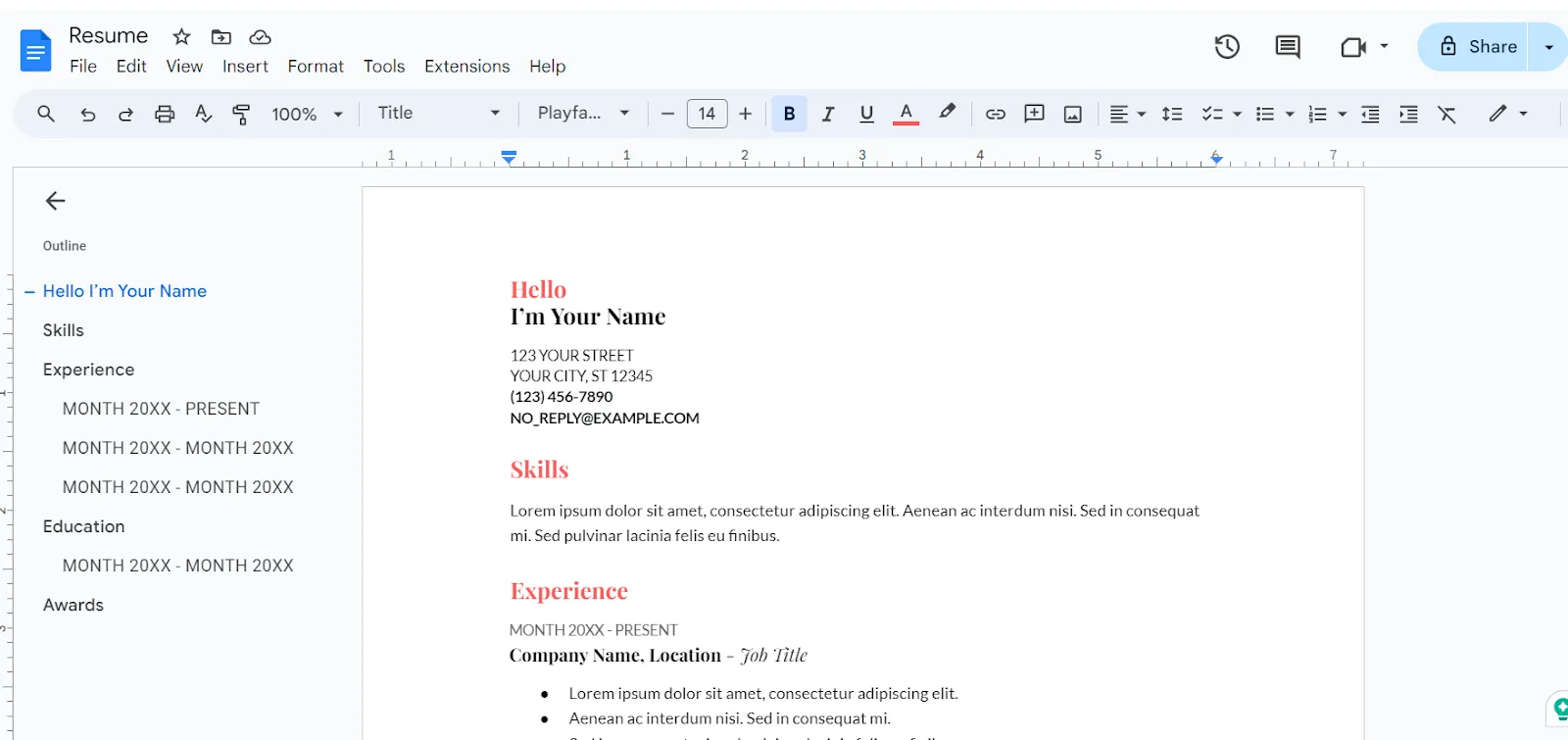 Currículo no Google Docs