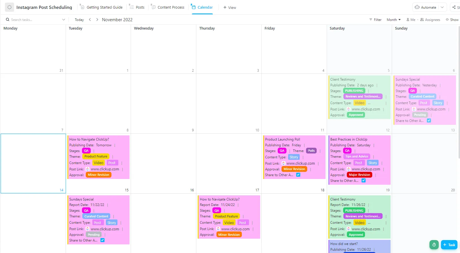 Dashboard del Calendario