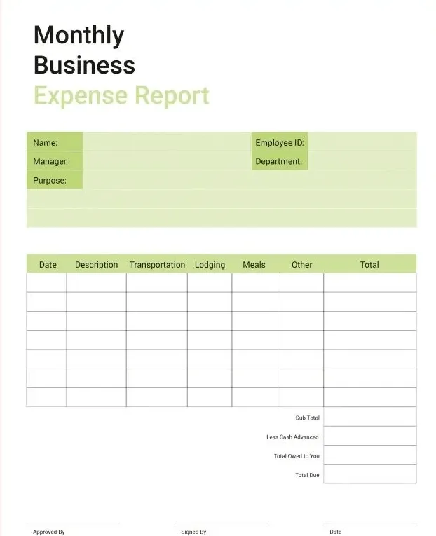 Plantilla de informe mensual de gastos empresariales