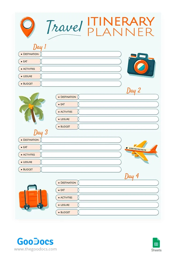 Modèle d'itinéraire de voyage illustré par GooDocs