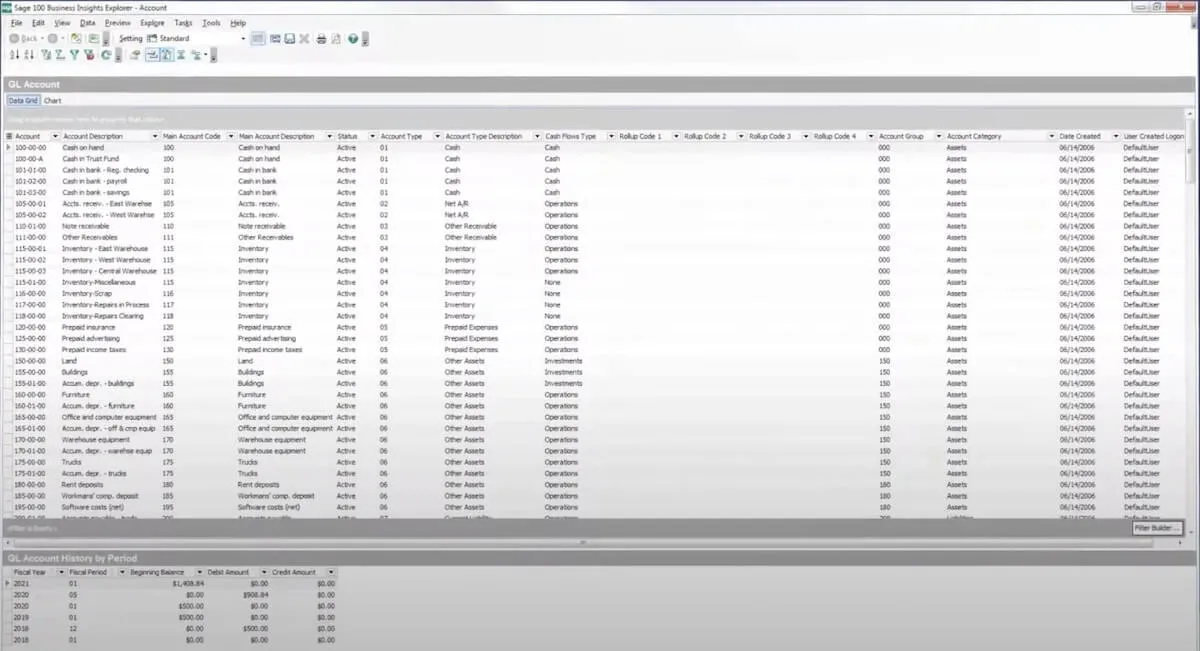 Lista över konton i Sage 100