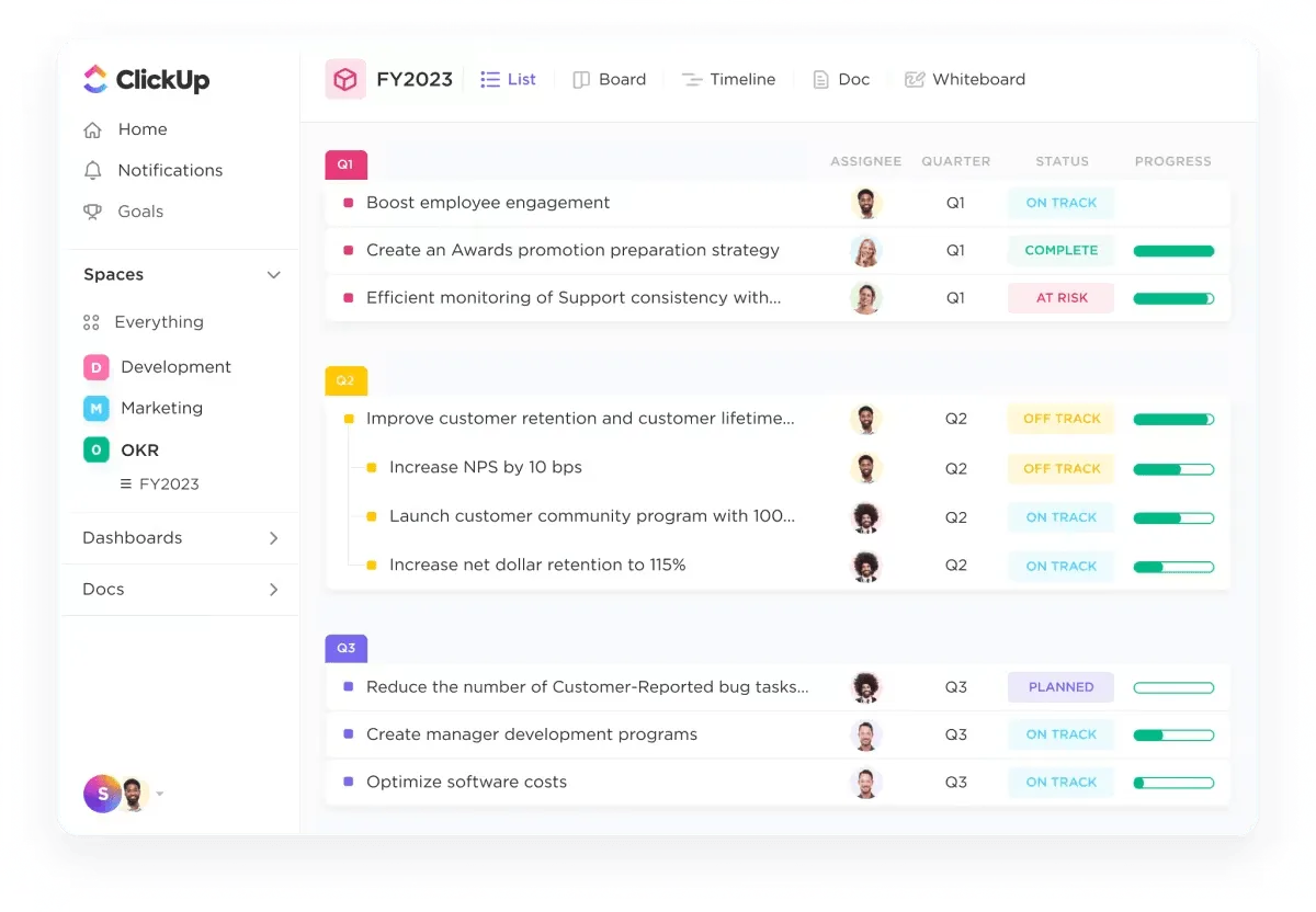 Giao diện ClickUp: Kế hoạch OKR