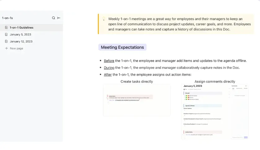 Modèle ClickUp pour les entretiens individuels