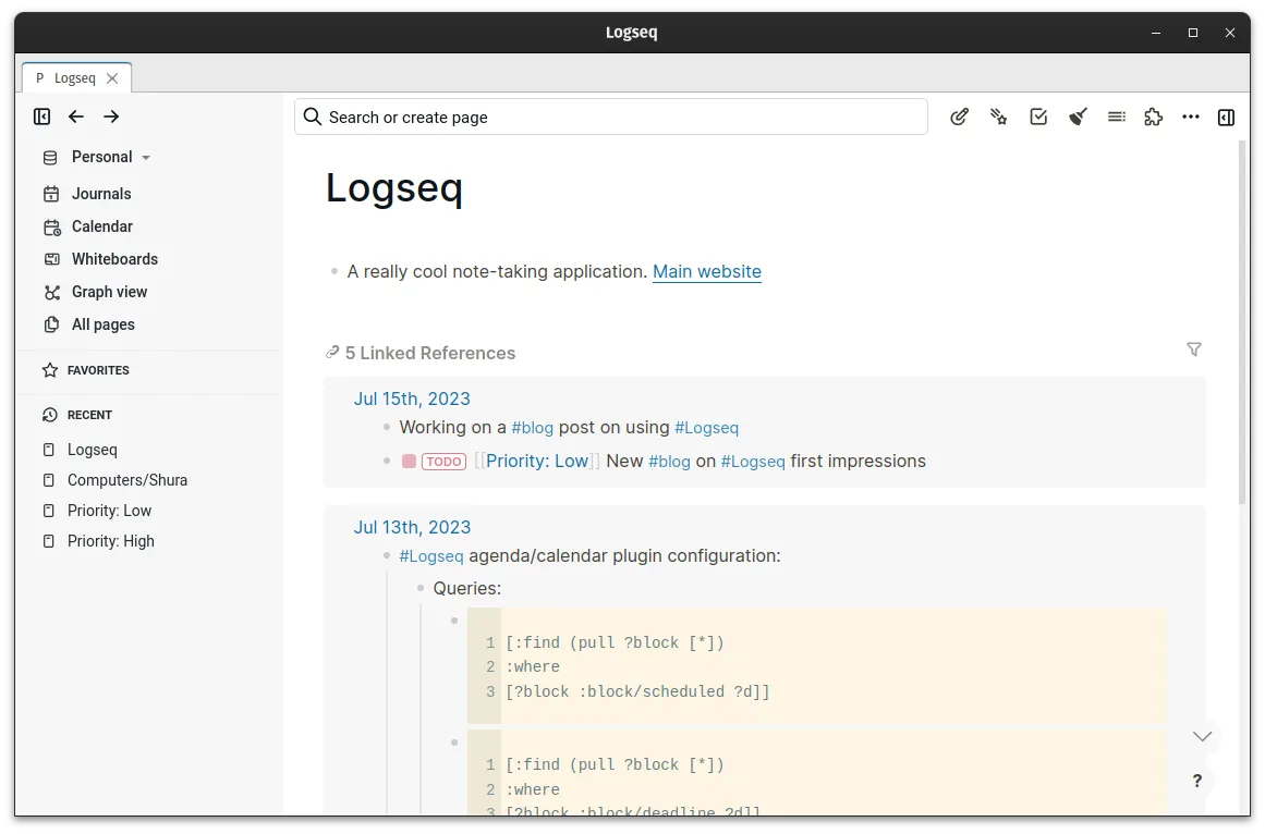 Logseq ダッシュボード