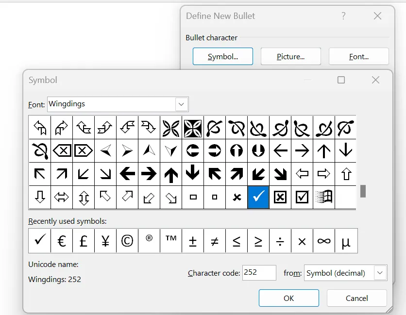 Skapa en checklista för utskrift i MS Word
